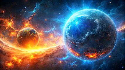 Fiery planet texture with blue energy bursts panorama map, planet, fiery, hot, texture, dramatic, blue, energy bursts