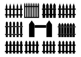 set of fence vector silhouette illustration black 