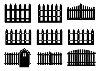 set of fence vector silhouette illustration black 