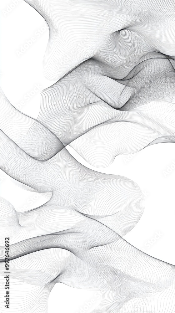 Poster abstract monochrome wave pattern with flowing lines and soft edges, creating a sense of movement and