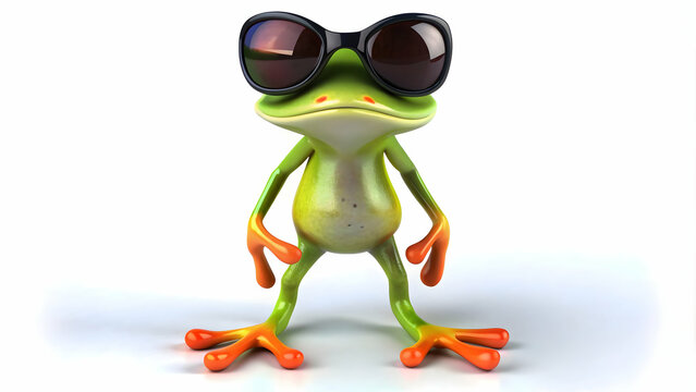 Colorful cartoon frog wearing sunglasses on a white background, frog, sunglasses, cartoon, colorful, fun, character, animal