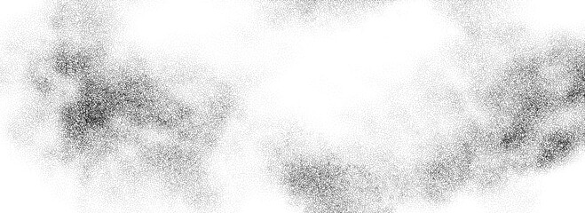 Stippled smoke cloud gradient texture. Grunge fluid sand grain background. Gritty noise wavy fog dot work wallpaper. Black and white dots, speckles, particles or granules backdrop overlay. Vector