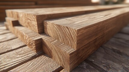 High-quality wooden planks stacked neatly in a lumberyard setting