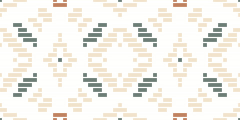 Aztec Pixel Islamic Geometric Pattern Backgroundfolk Embroidery, Aztec Geometric Ornament Print. Design for Carpet, Wallpaper, Clothing, Wrapping, Fabric