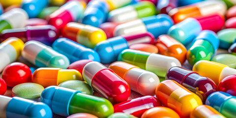 Close-up of colorful pharmaceutical tablets and capsules , medicine, pills, pharmacy, healthcare, treatment, drugs