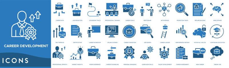 Career development icon. Career Path, Job Promotion, Leadership Track, Professional Training and Career Goals