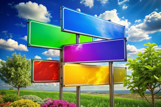 Creative horizontal signs in multiple colors and designs serve as eye-catching advertisements and efficient directional