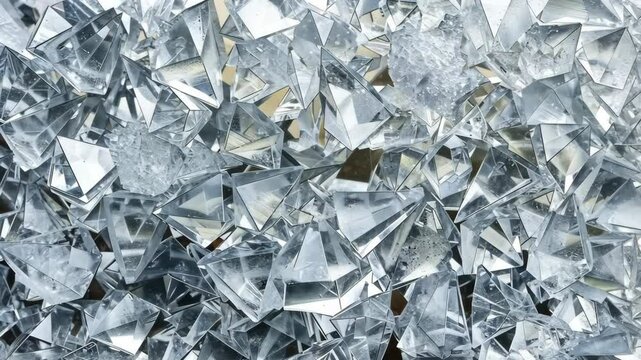 A close-up of clear, faceted crystals arranged in a random pattern