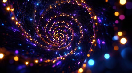Bright Christmas lights are artistically arranged in a captivating spiral pattern, evoking a sense of wonder and holiday spirit. Generative AI