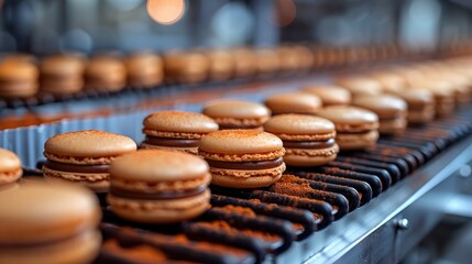 production line of macaroons . food industry