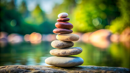 Obraz premium Stack of stones in a balanced formation , stones, rocks, nature, outdoor, structure, arrangement, zen, peaceful, harmony