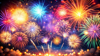 Abstract and vibrant fireworks display for celebrating 2025 New Year, fireworks, celebration, abstract, glowing, shining