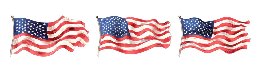 Obraz premium Vintage American Flag in Flat, Rippled, and Wavy Styles for Veterans Day. Isolated on a Transparent Background. Cutout PNG.