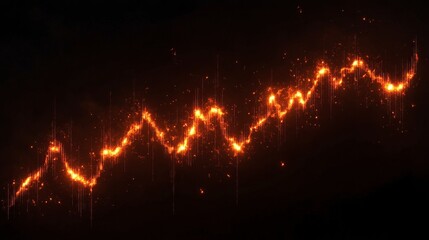 Fototapeta premium Fiery glowing line graph on dark background with sparks