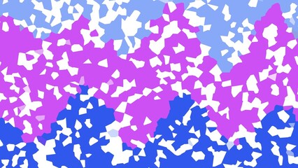 A vibrant abstract pattern with scattered shapes in shades of blue, purple, and white, creating a dynamic and energetic visual composition.