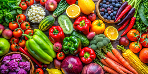 Vibrant array of colorful, fresh fruits and vegetables, market, vibrant, array, colorful, fresh, fruits, vegetables, farm