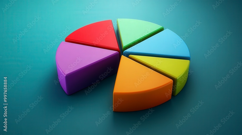 Poster colorful 3d pie chart with six segments on a gradient background