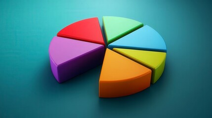 Colorful 3d pie chart with six segments on a gradient background