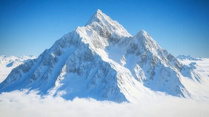 Majestic snow-covered mountain peak under a bright blue sky