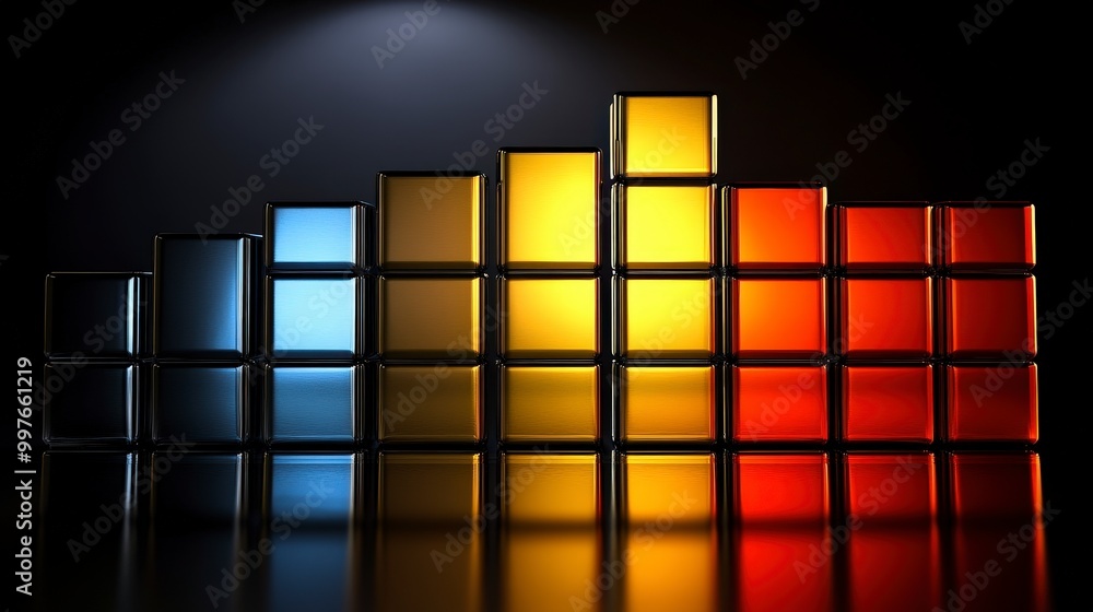 Poster colorful glass blocks arranged in equalizer pattern against a dark background