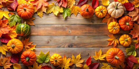 Autumn themed frame with colorful leaves and pumpkins around an empty center, autumn, leaves, pumpkins, frame,seasonal, fall