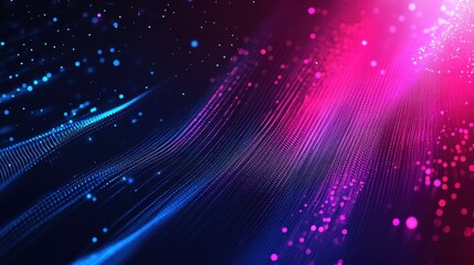 Obraz premium Abstract Blue and Pink Digital Wave with Glowing Particles