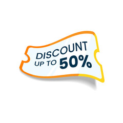 flat design illustration of voucher with the text Discount up to 50 percent in bold typography. Ideal for marketing campaigns, e commerce promotions, sales events, and retail advertisements
