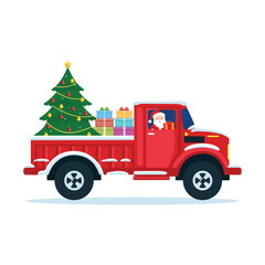 Christmas truck with tree and gifts illustration