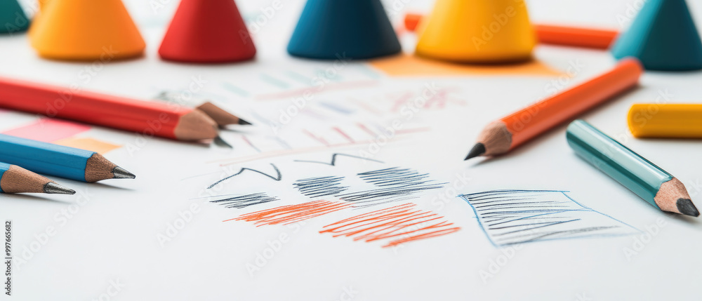 Poster a diverse group of professionals engages in creative planning around a table filled with vibrant ske