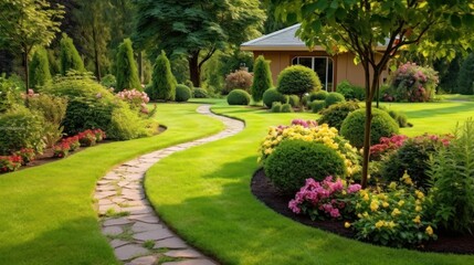 A Winding Stone Path Through a Lush Garden