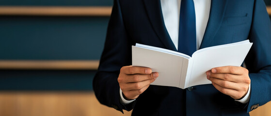 A business professional examines a contract during a negotiation, showcasing the process of formal agreement analysis in a corporate setting.