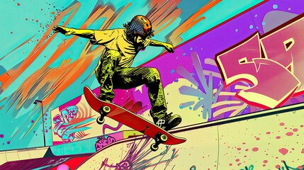 Retro Skate Park Trick in Motion