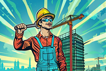 Retro Comic: Confident Construction Worker
