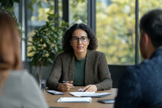 A mediation session led by a trained facilitator, helping team members discuss their differences and reach a mutual agre, Generative AI  - Powered by Adobe