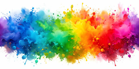 Fototapeta premium Colorful paint splatters in watercolor style, creating a playful and vibrant rainbow wallpaper background, colorful