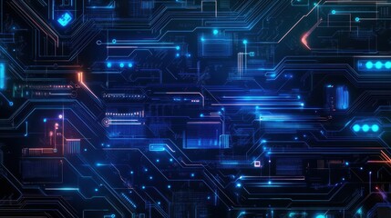 Obraz premium Abstract Futuristic Circuit Board with Glowing Blue and Orange Lines