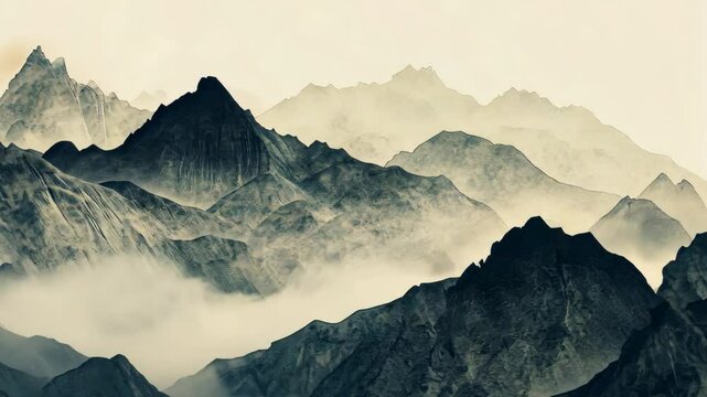 Simple Chinese Feng Shui ink landscape animation background