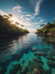 This aerial shot of a lush tropical island showcases its natural beauty, making it perfect for promoting travel experiences and eco-tourism