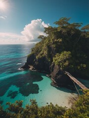 Promote a tropical getaway with this breathtaking drone view of vibrant foliage and serene lagoons, perfect for vacation and travel marketing.