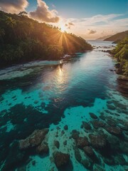 Feature a stunning tropical island shot with dark, moody skies, showcasing the beauty of nature—ideal for eco-friendly brands and travel companies.

