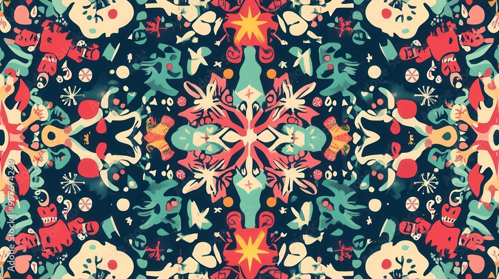 Poster intricate patterns showcase beloved christmas symbols including trees, stars, and snowflakes, creati