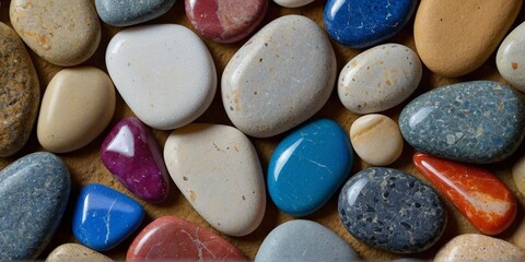 Vibrant colorful stones create an eye-catching background, perfect for design projects or marketing materials. Enhance your visuals with this striking texture.