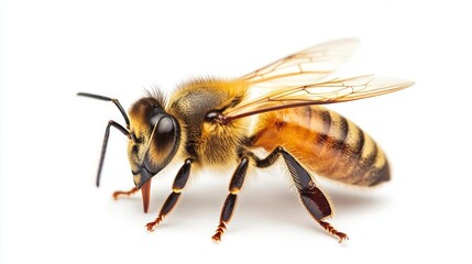 Bee isolated on white background. Close up of honeybee