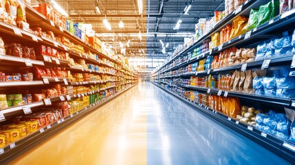 Fototapeta premium Supermarket Aisle with Brightly Colored Products.