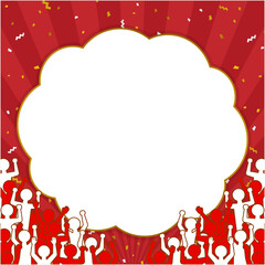 盛り上がる大勢の人々　フレーム素材(紅白／正方形)