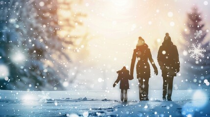 winter with family, nice and cool snow atmosphere background together with family