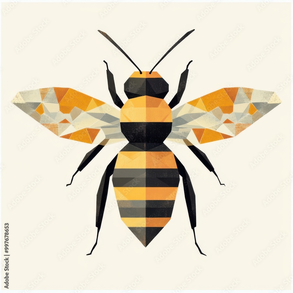 Poster symmetrical bee design with stripes in soft colors for graphic design and nature concepts