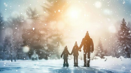 winter with family, nice snow background with kids