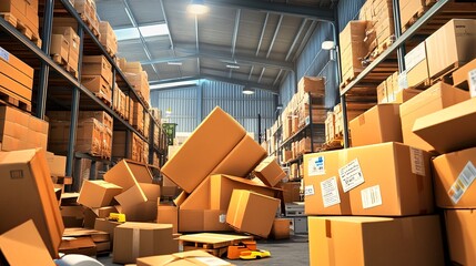 Cardboard boxes stacked in a warehouse.
