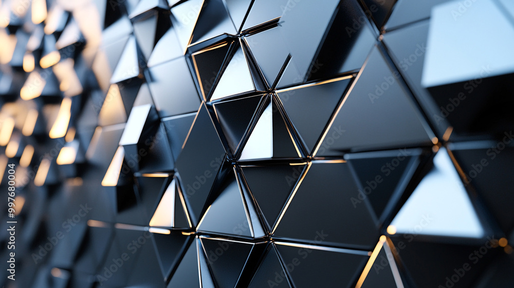 Poster glossy black triangles create a complex geometric pattern in modern architecture